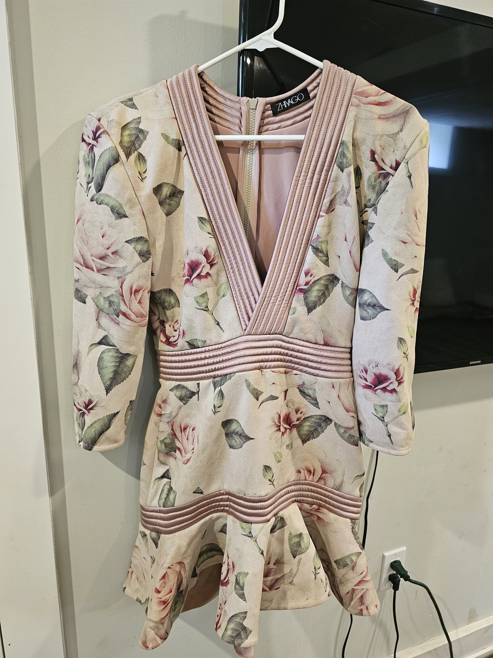 Zhivago Blush Pink Floral V-Neck Mini Dress